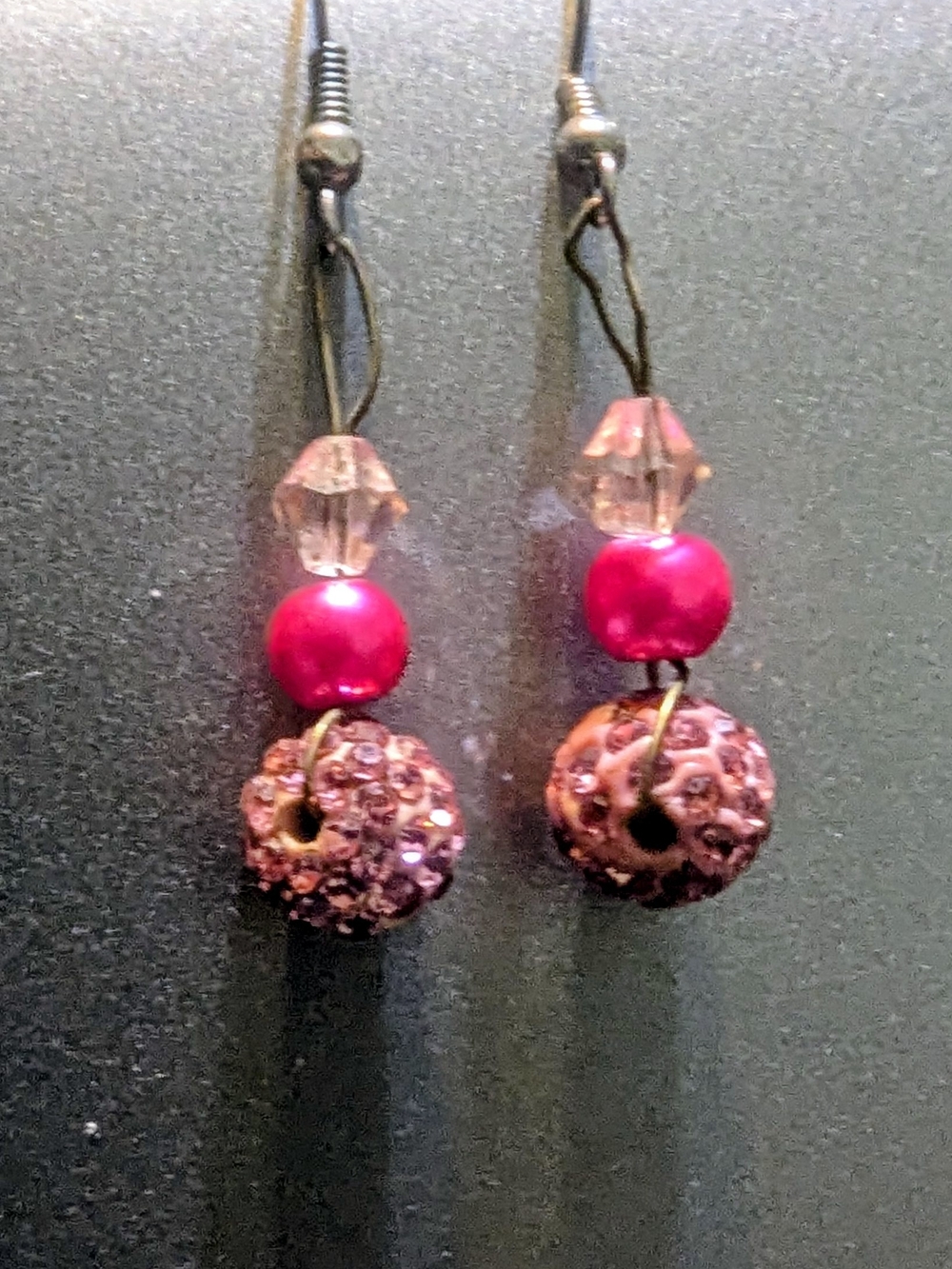 Fuchsia and Light Pink Bead Drop Earrings